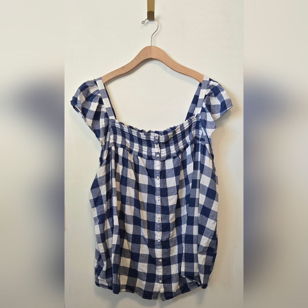 275. Old Navy Blue and White Smocked Blouse